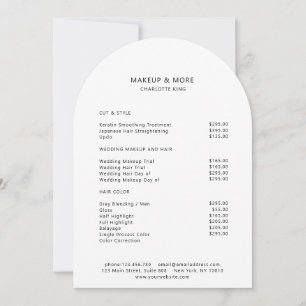 Tarjeta de lista de precios de salón moderna minim