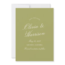 Tarjeta de llamada de boda en caligrafía verde oli