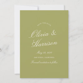 Tarjeta de llamada de boda en caligrafía verde oli