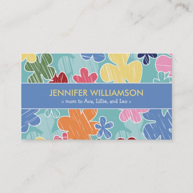 Tarjeta de llamada de mami (azul) de Crayon Sketch (Anverso)