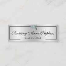 Tarjeta de llamada Diamond Studed Grad Cap Silver 