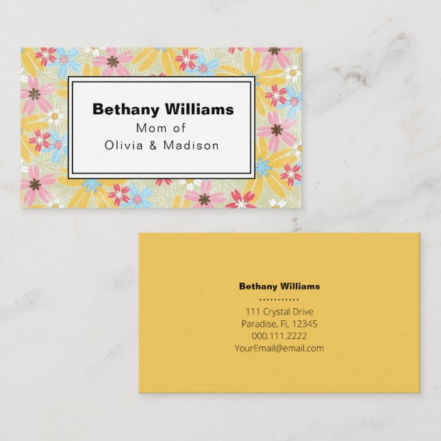 Tarjeta de llamada Mamá Playdate Moderno de Flores (Anverso / Reverso)