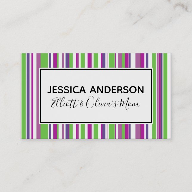 Tarjeta de llamadas Green & Purple Stripes Mommy P (Anverso)