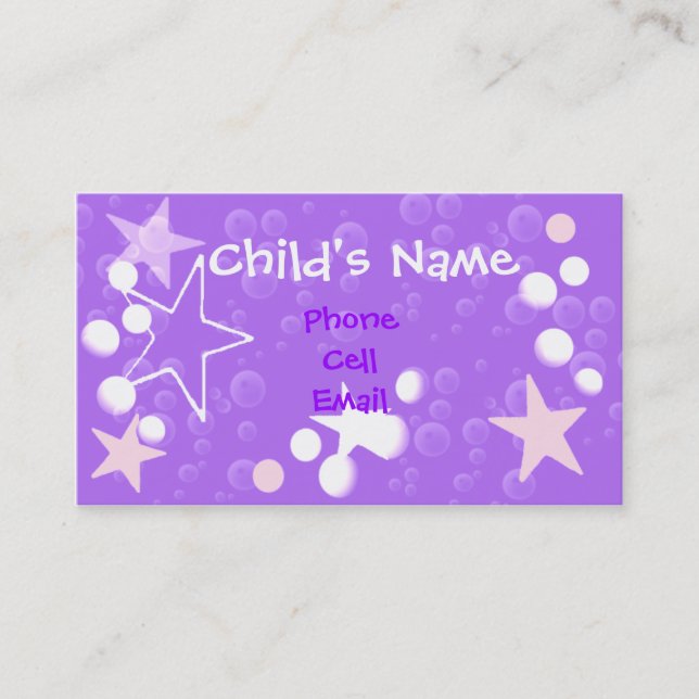 Tarjeta de llamadas para niños Stars and Bubbles (Anverso)