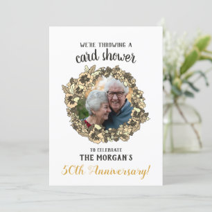 Tarjeta de lluvia de aniversario de oro con foto