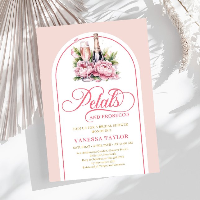 Tarjeta de lluvia de oro rosa moderno y prosecco (Modern petals and prosecco blush gold shower card)