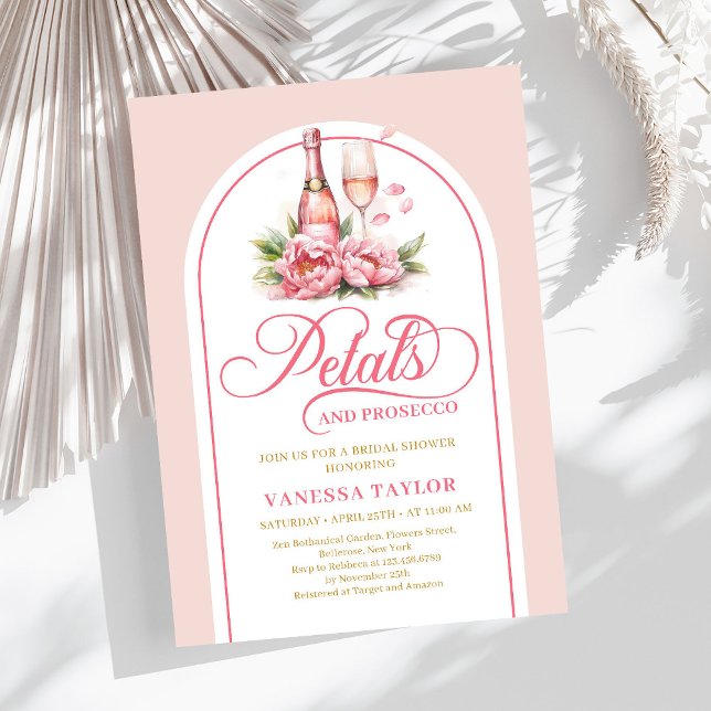 Tarjeta de lluvia de oro rosa moderno y prosecco (Modern petals and prosecco blush gold shower card)
