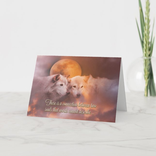 Tarjeta de Lobos de Soulmate Feliz Aniversario (Anverso)
