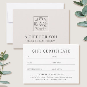 Tarjeta de Logotipo de Certificado de Regalo Elega