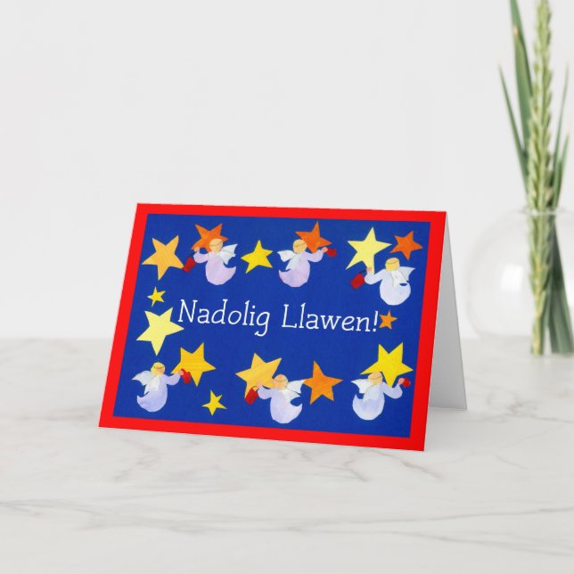 Tarjeta de los ángeles del navidad, saludo Galés (Anverso)