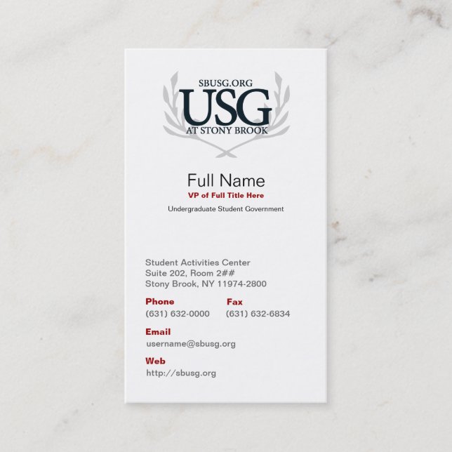 Tarjeta de los asuntos oficiales de USG (Anverso)
