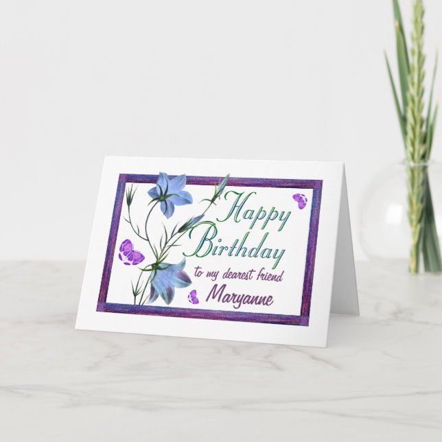 Tarjeta de los Bluebells y de las mariposas del (Anverso)