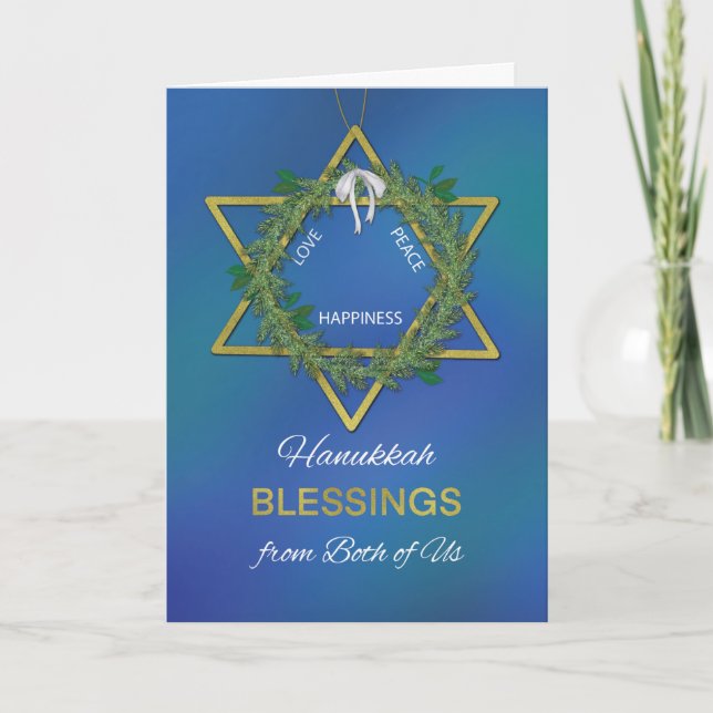 Tarjeta De los dos Hanukkah Bendeciendo a la Estrella de D (Anverso)