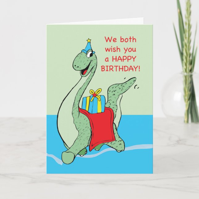 Tarjeta De Los Dos, Niño, Dinosaurio De Cumpleaños (Anverso)