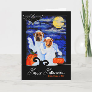 Tarjeta de los dos Perros fantasma divertidos de Hallowe