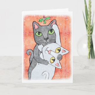 Tarjeta de los gatos del muérdago del navidad