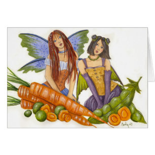 Tarjeta de los guisantes y de las zanahorias