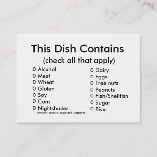 Tarjeta de los ingredientes de la suerte del pote