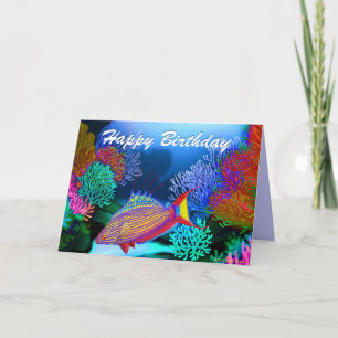 Tarjeta de los pescados del acuario del feliz