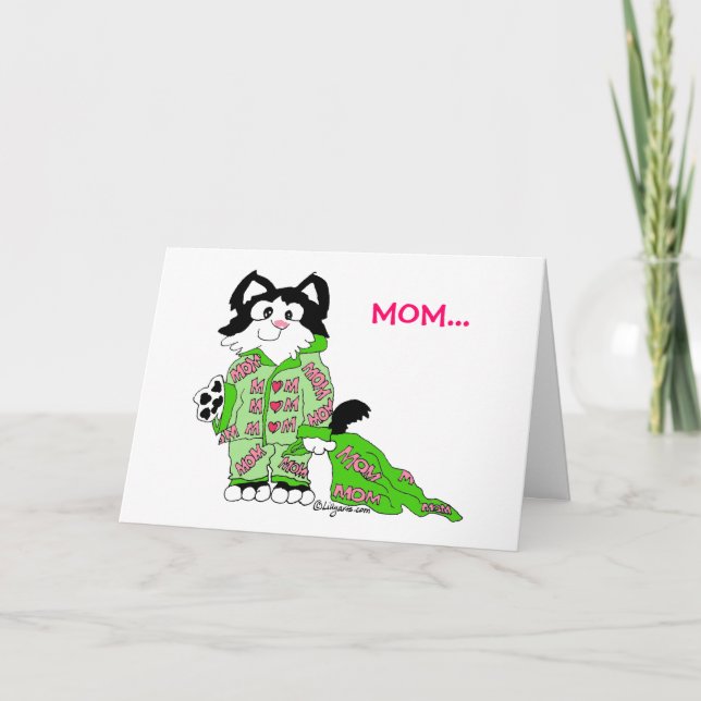 Tarjeta de los pijamas del gato del día de madre (Anverso)