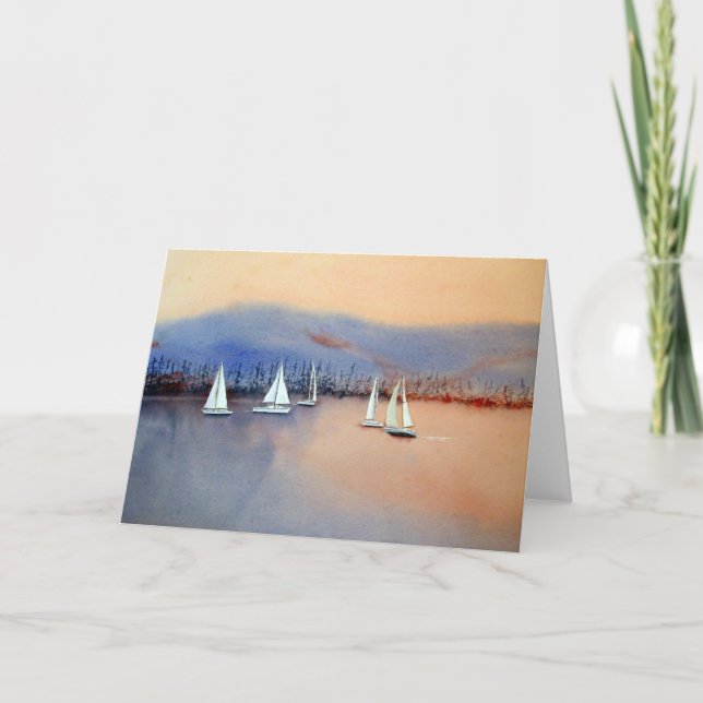 Tarjeta de los veleros de la puesta del sol (Anverso)