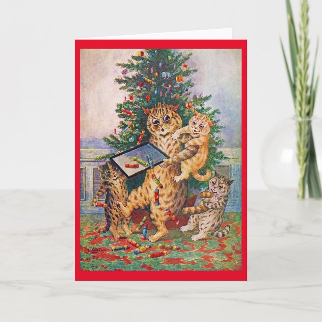 Tarjeta de Louis Wain de Navidad en Catland (Anverso)
