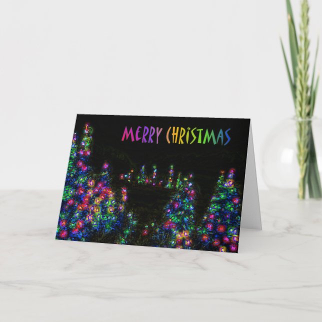 Tarjeta de Luces de Árbol de Navidad Feliz (Anverso)