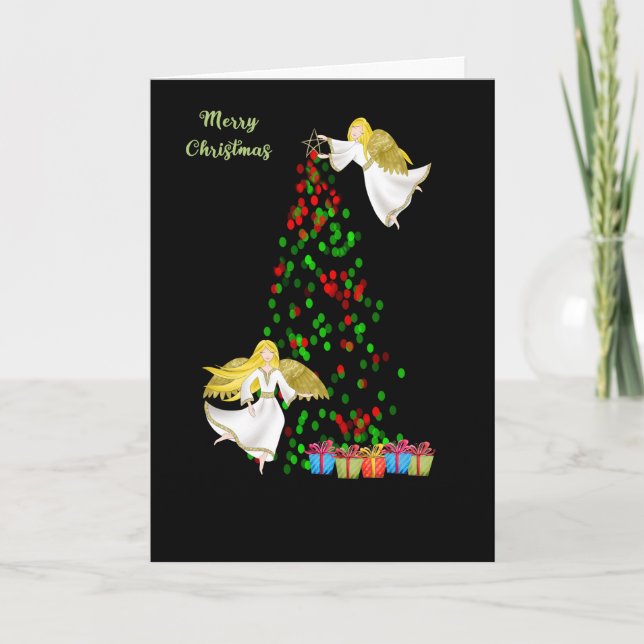 Tarjeta de luces de navidad con ángeles (Anverso)