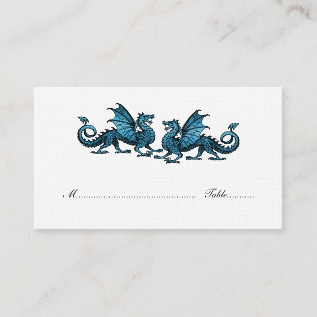 Tarjeta de lugar Boda Blue Elegant Dragons (Anverso)