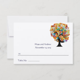 Tarjeta de lugar Boda de árbol de amor multicolor