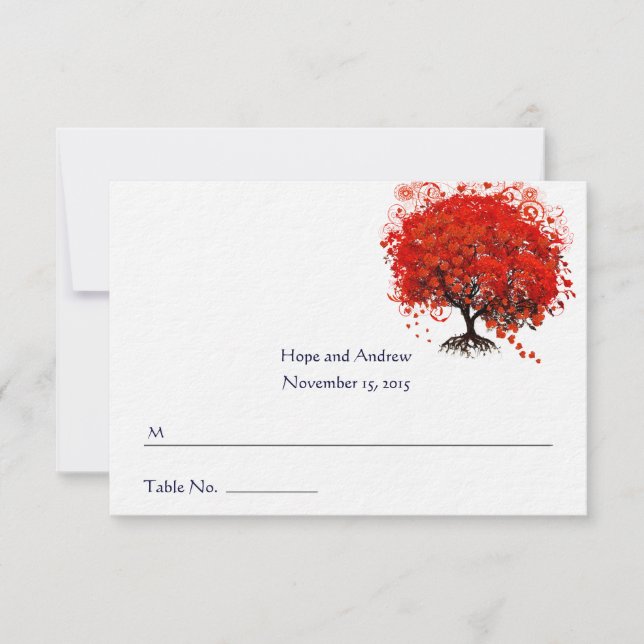 Tarjeta de lugar Boda de hoja de árbol romántico d (Anverso)