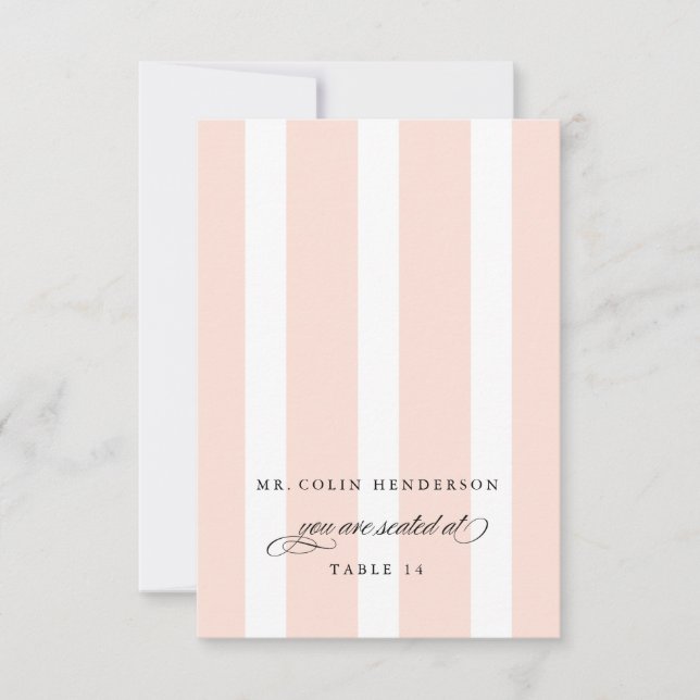 Tarjeta de lugar Boda de rayas clásicas en rosa pá (Anverso)