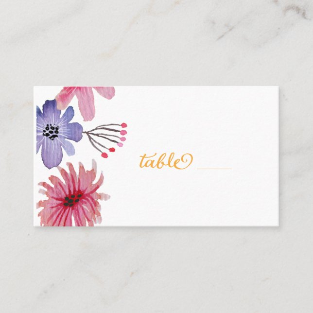 Tarjeta de lugar Boda Flora pintada (Anverso)