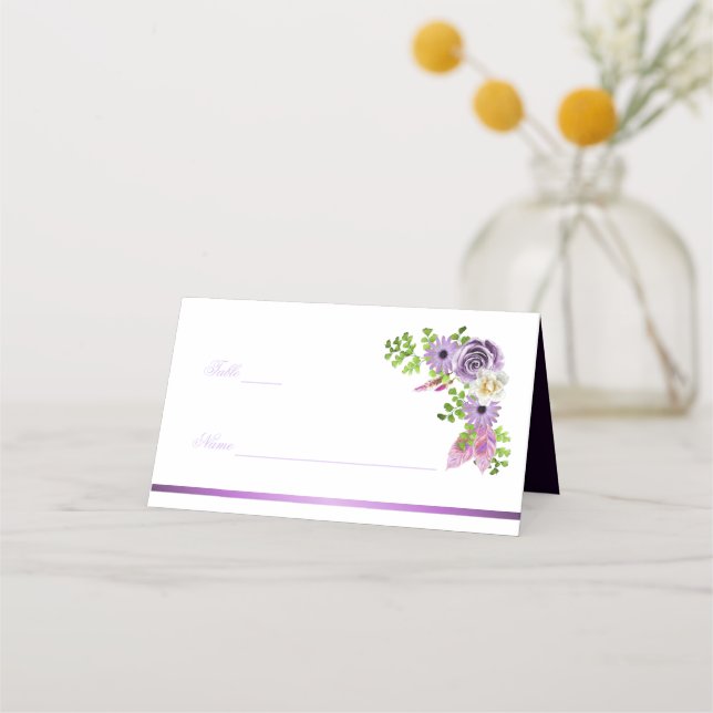 Tarjeta de lugar Boda floral de lavanda moderna (Anverso)