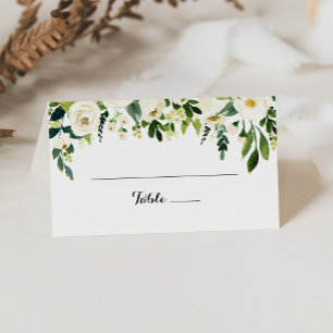 Tarjeta de lugar Boda floral de otoño blanco verde