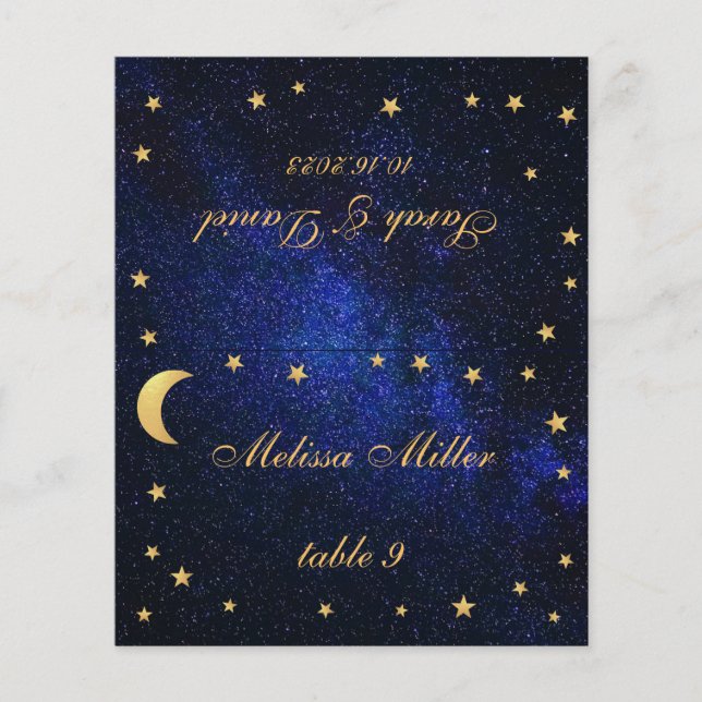 Tarjeta de lugar Boda Gold Stars - Nombre de invit (Anverso)