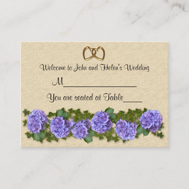 Tarjeta de lugar boda Hydrangeas mesa de asiento (Anverso)