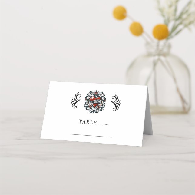Tarjeta de lugar Boda Pegatina de Tattoo de corazó (Anverso)