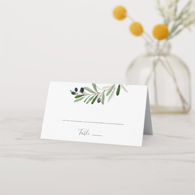 Tarjeta de lugar Boda plegado de rama de olivo mod (Anverso)