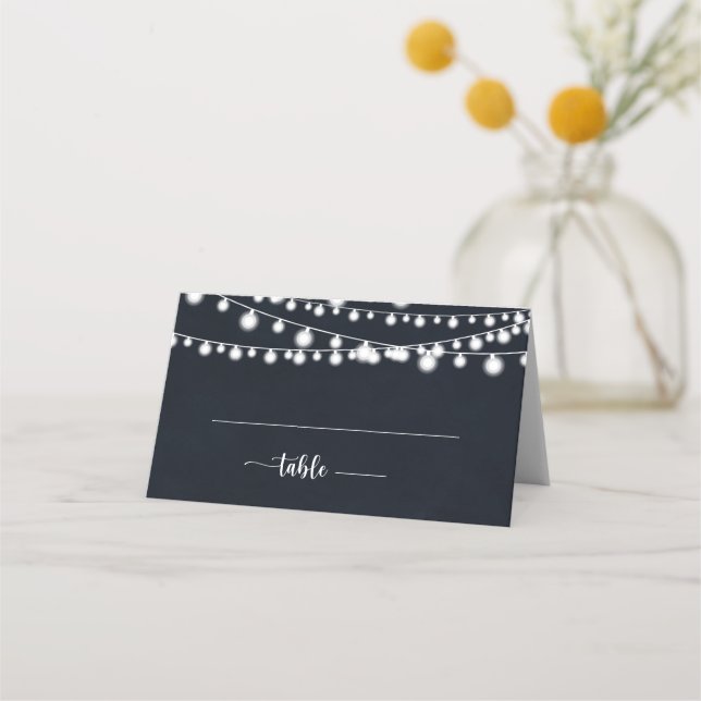Tarjeta de lugar Boda Rustic String Lights (Anverso)
