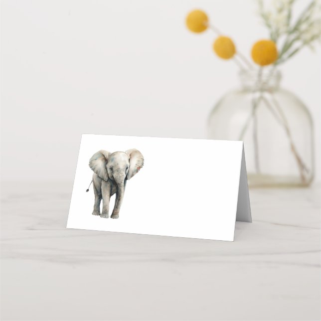 Tarjeta de lugar de acuarela de elefante lindo (Anverso)