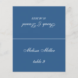 Tarjeta de lugar de boda azul clásico con nombre d