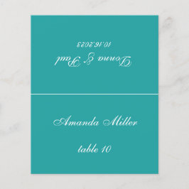 Tarjeta de lugar de boda azul turquesa con nombre
