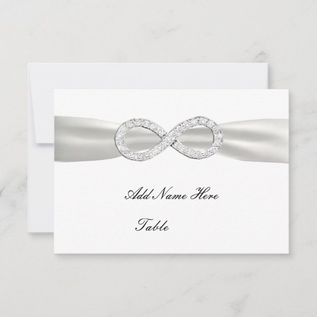 Tarjeta de lugar de boda blanca con infinito de di (Anverso)