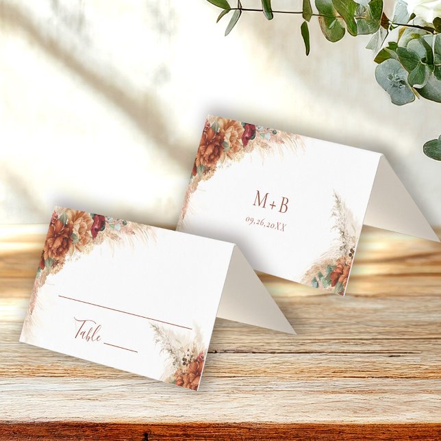 Tarjeta de lugar de boda boho floral con caligrafí (Subido por el creador)