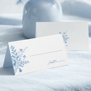 Tarjeta de lugar de boda botánica azul romántica f