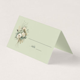 Tarjeta de lugar de boda botánica floral verde sal