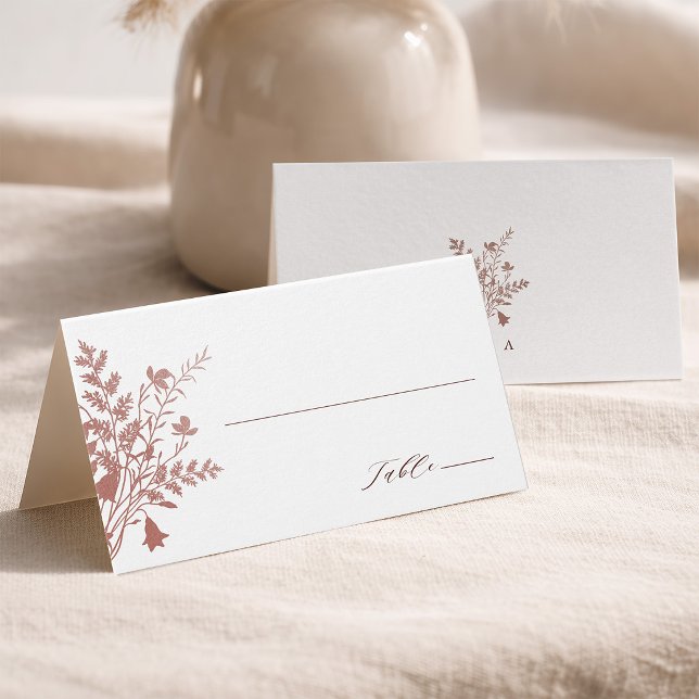 Tarjeta de lugar de boda botánica rosa polvorienta (Front & Back)