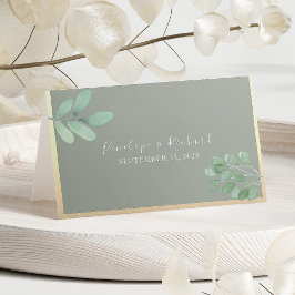 Tarjeta de lugar de boda botánica verde salvia