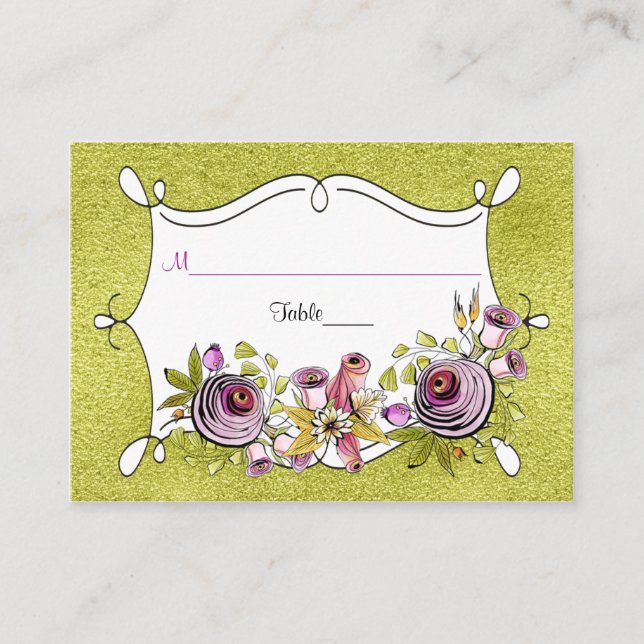 Tarjeta de lugar de Boda caprichosa | Relieve meta (Anverso)